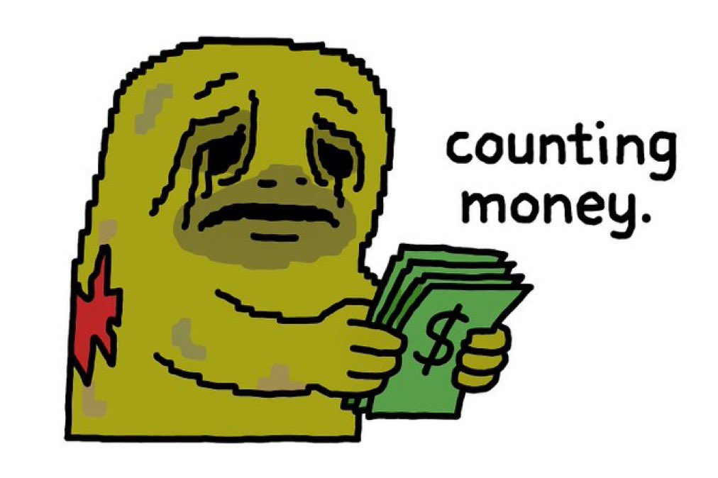 the $ROT guy counting a small stack of dollar bills, crying